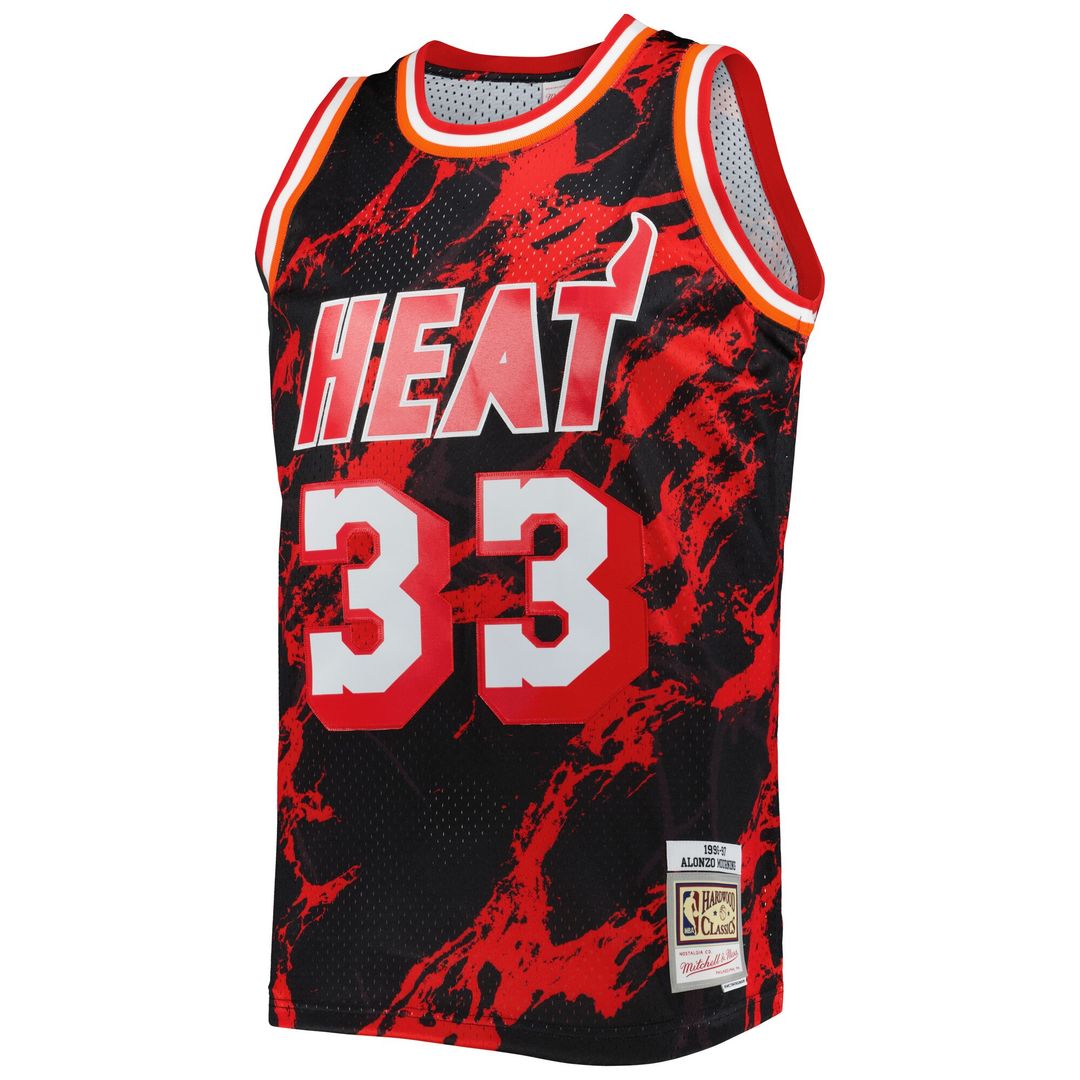 Miami Heat Alonzo Mourning Mitchell & Ness 1996/97 Hardwood Classics Marble Swingman Jersey - Black