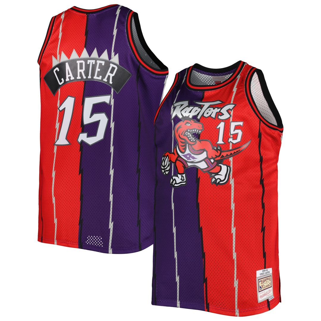 Toronto Raptors Vince Carter Mitchell & Ness Big & Tall Hardwood Classics 1998/99 Split Swingman Jersey - Purple/Red