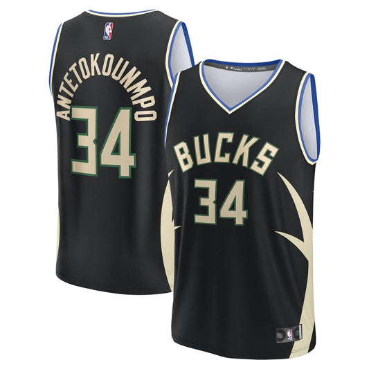 Milwaukee Bucks Giannis Antetokounmpo Fanatics Youth Fast Break Replica Player Jersey - Statement Edition - Black