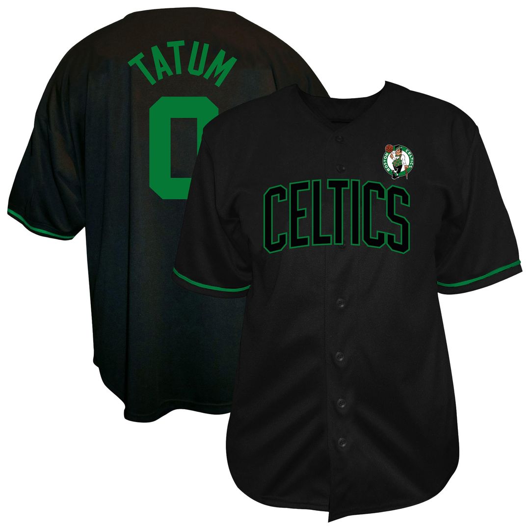 Boston Celtics Jayson Tatum Profile Big & Tall Name & Number Button - Up Jersey - Black